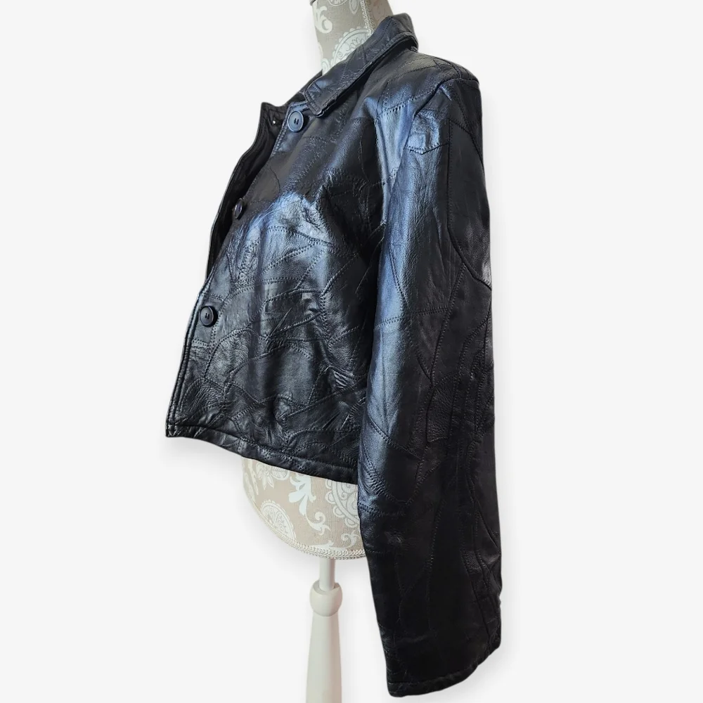 Italian Stone Design Navarre Baddie Patchwork Black Leather Jacket Large/XL